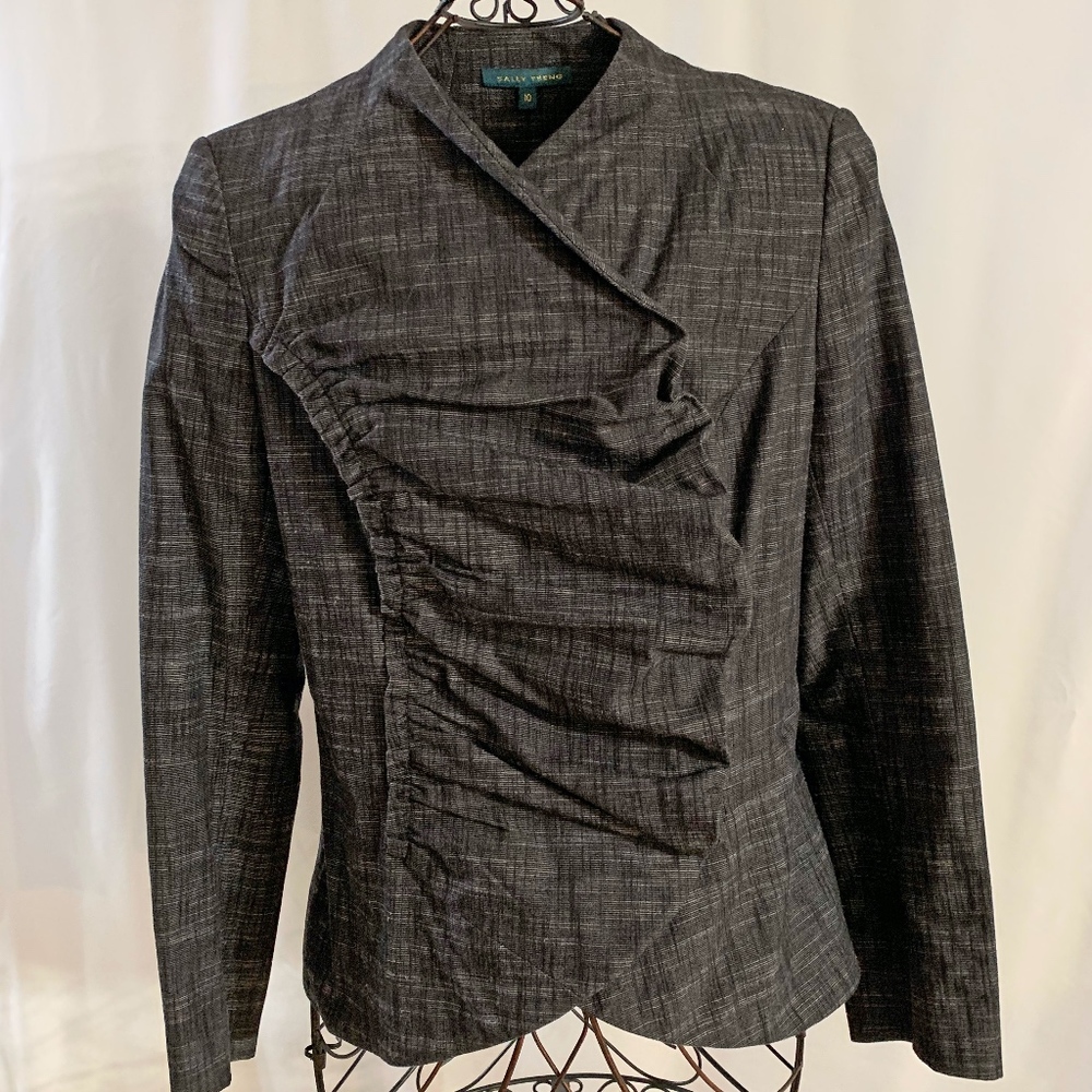 Black Cotton Blend Textured Asymmetrical Jacket